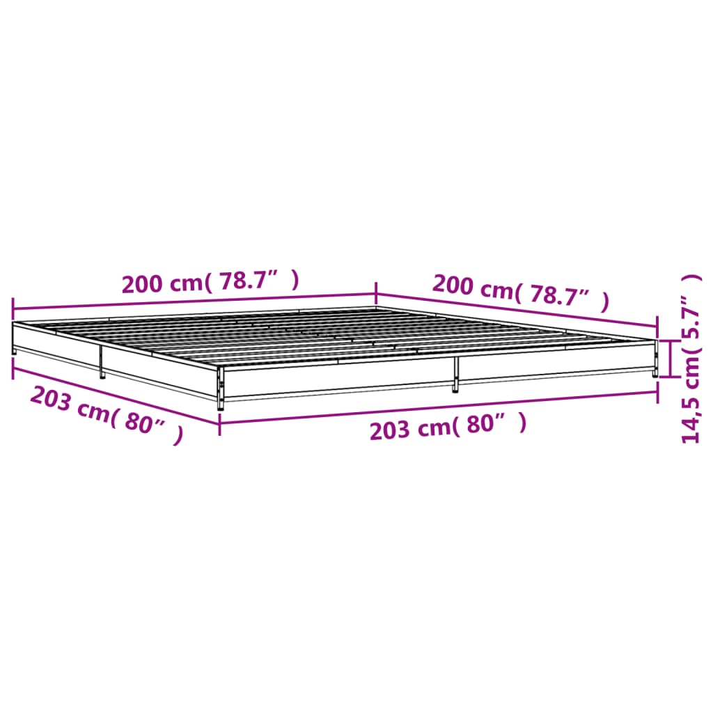 Sängram grå sonoma 200x200 cm konstruerat trä och metall