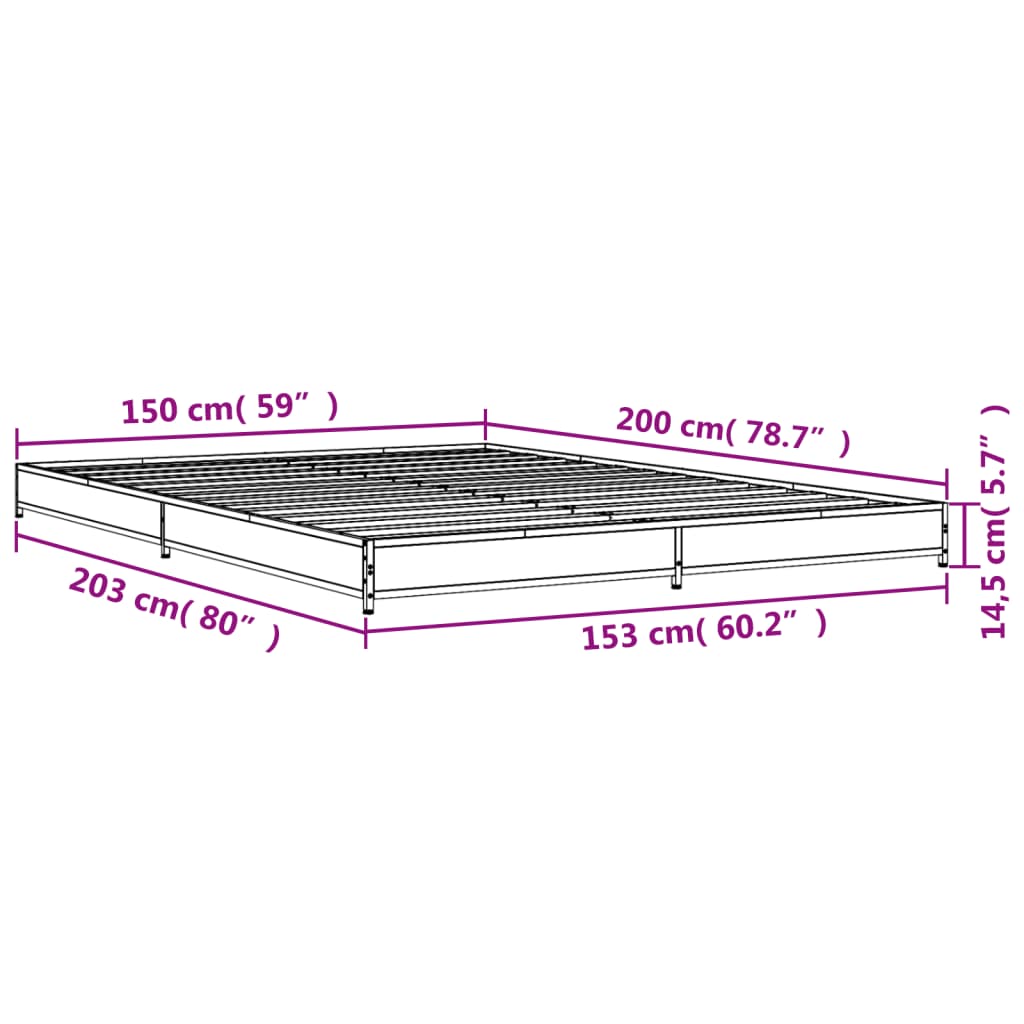 Sängram sonoma-ek 150x200 cm konstruerad trä och metall