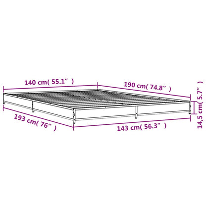 Sängram rökfärgad ek 140x190 cm konstruerat trä och metall