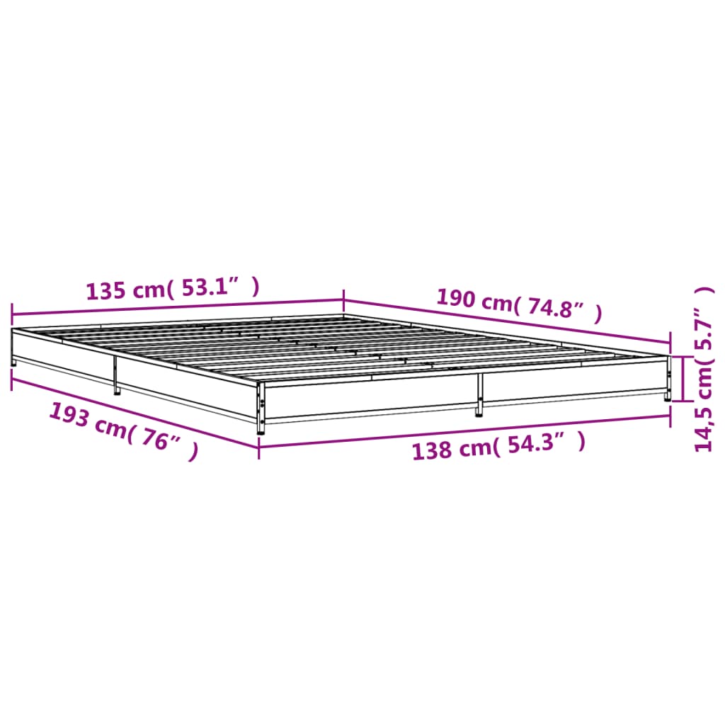 Sängram rökfärgad ek 135x190 cm konstruerat trä och metall