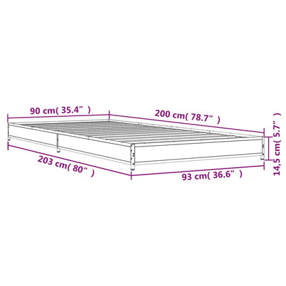 Sängram brun ek 90x200 cm konstruerat trä och metall