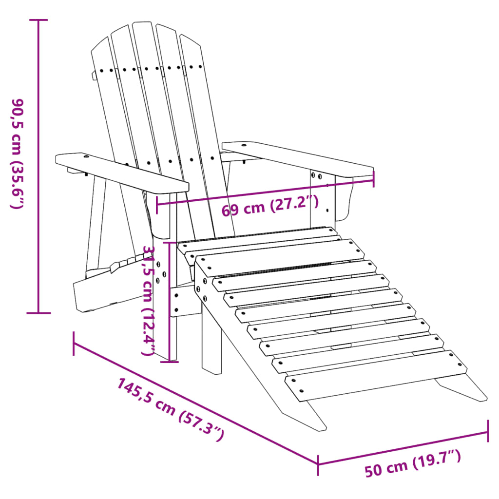 Adirondackstol med fotstöd massivt granträ rosa