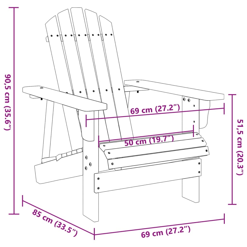 Adirondackstol vit 69x85x90,5 cm massivt granträ