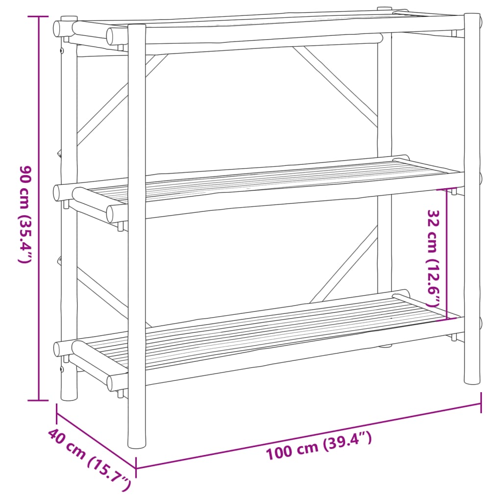 Bokhylla 3 hyllplan 100x40x90 cm bambu