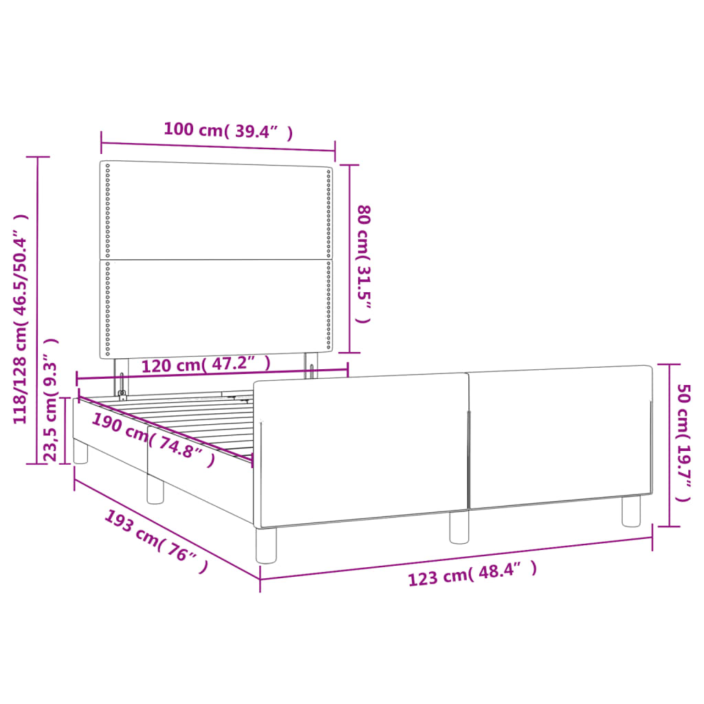 sängram utan madrass grå 120x190 cm konstläder