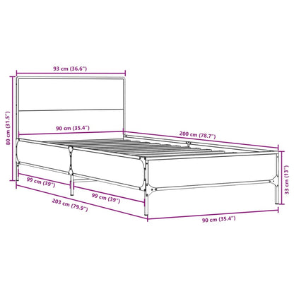 Sängram sonoma-ek 90x200 cm konstruerat trä och metall