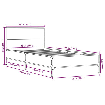 Sängram rökfärgad ek 75x190 cm konstruerat trä och metall