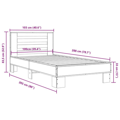 Sängram brun ek 100x200 cm konstruerat trä och metall