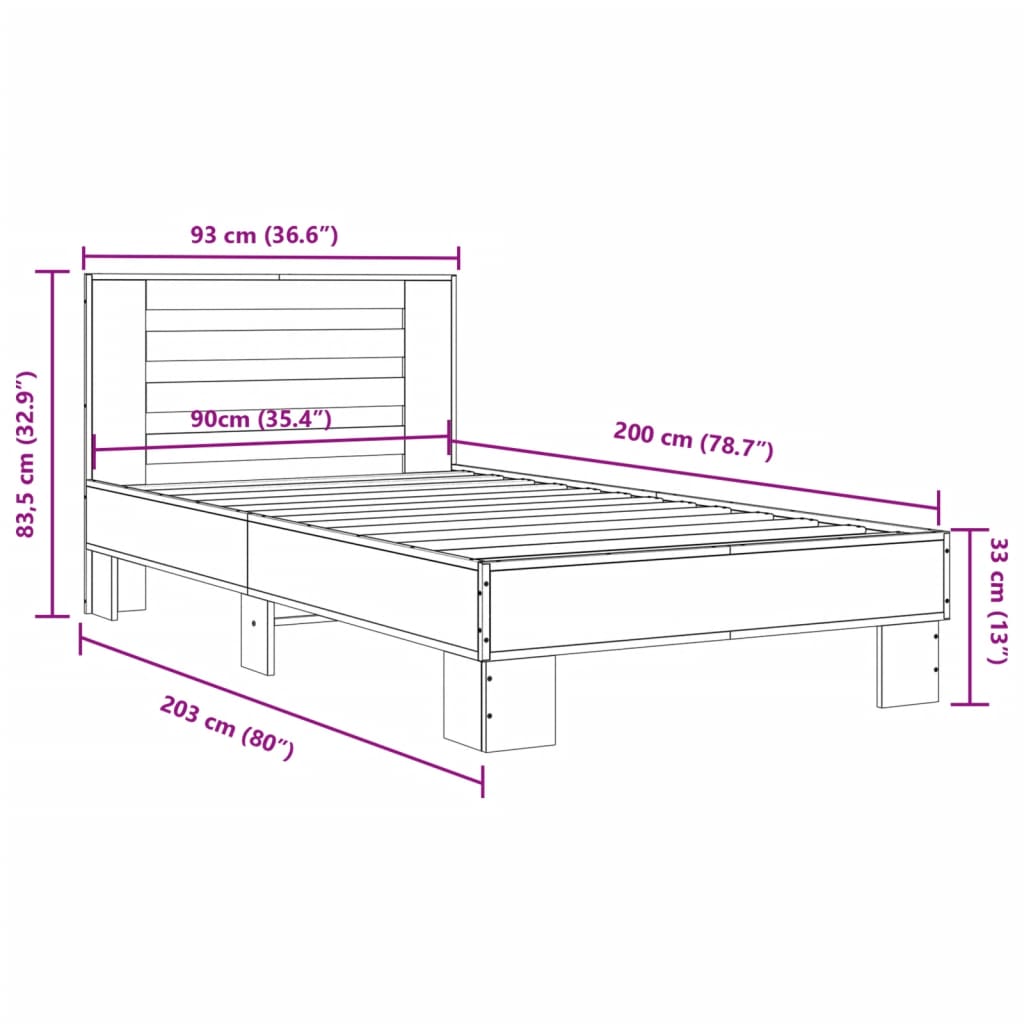 Sängram svart 90x200 cm konstruerat trä och metall