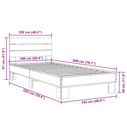 Sängram sonoma-ek 100x200 cm konstrueradt trä och metall