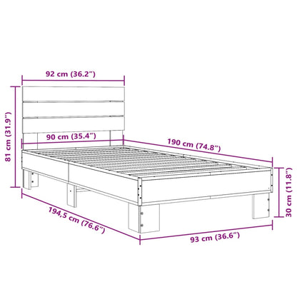 Sängram sonoma-ek 90x190 cm konstruerat trä och metall