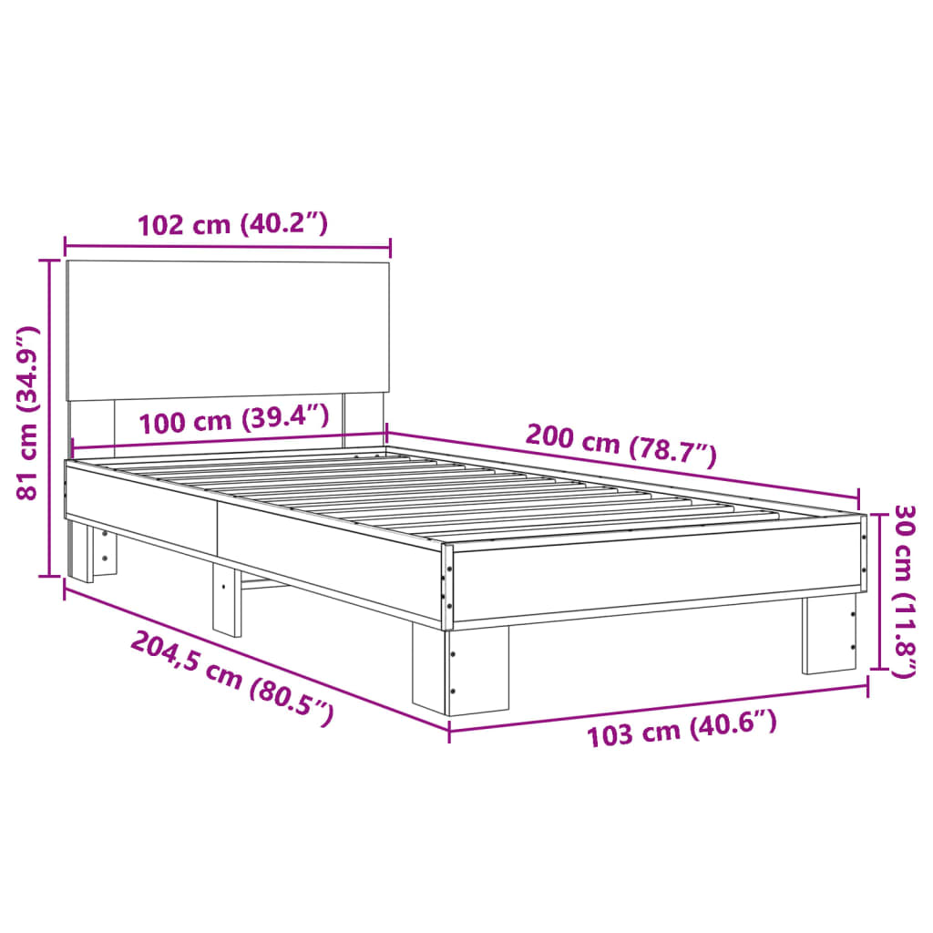 Sängram svart 100x200 cm konstruerat trä och metall