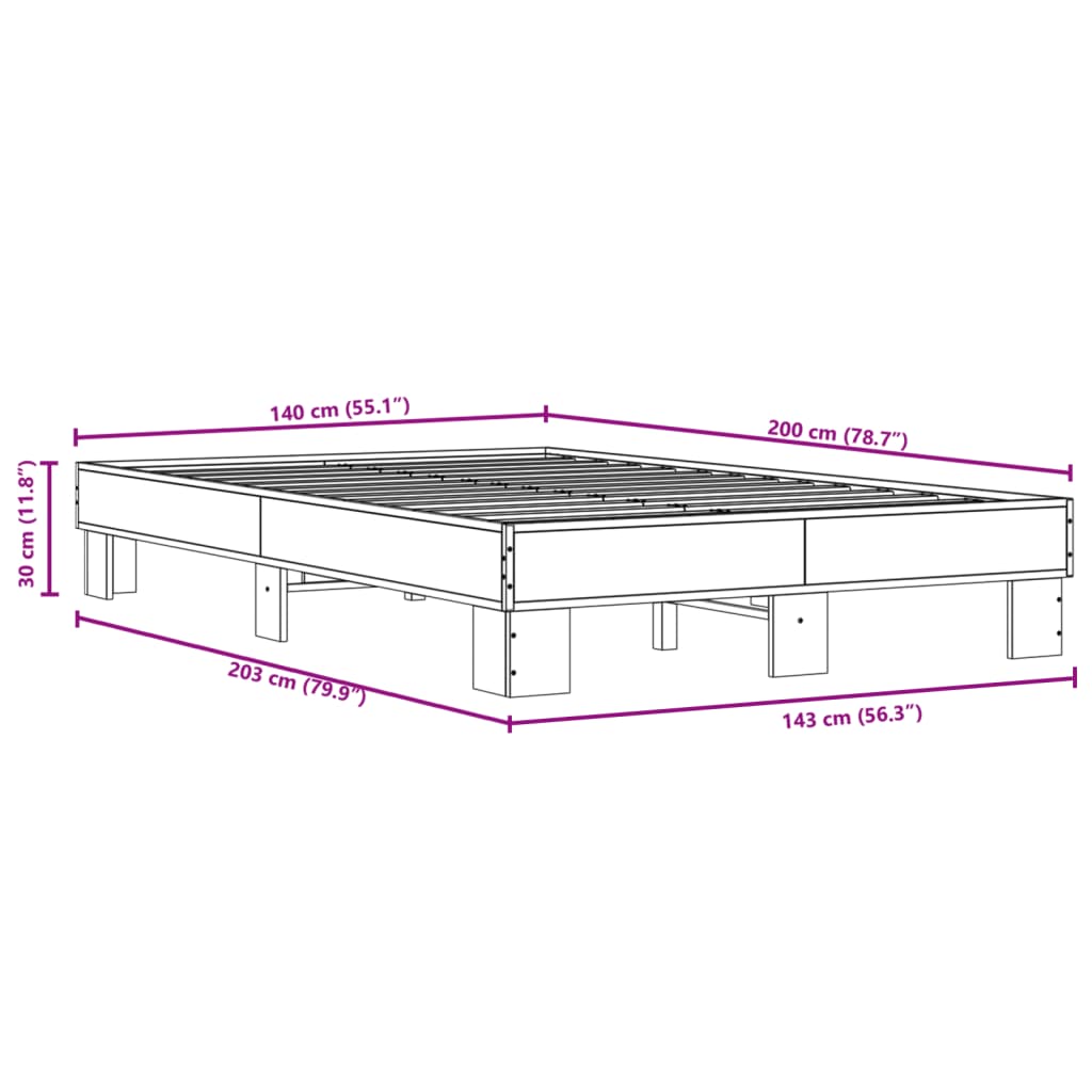 Sängram rökfärgad ek 140x200 cm konstruerad trä och metall