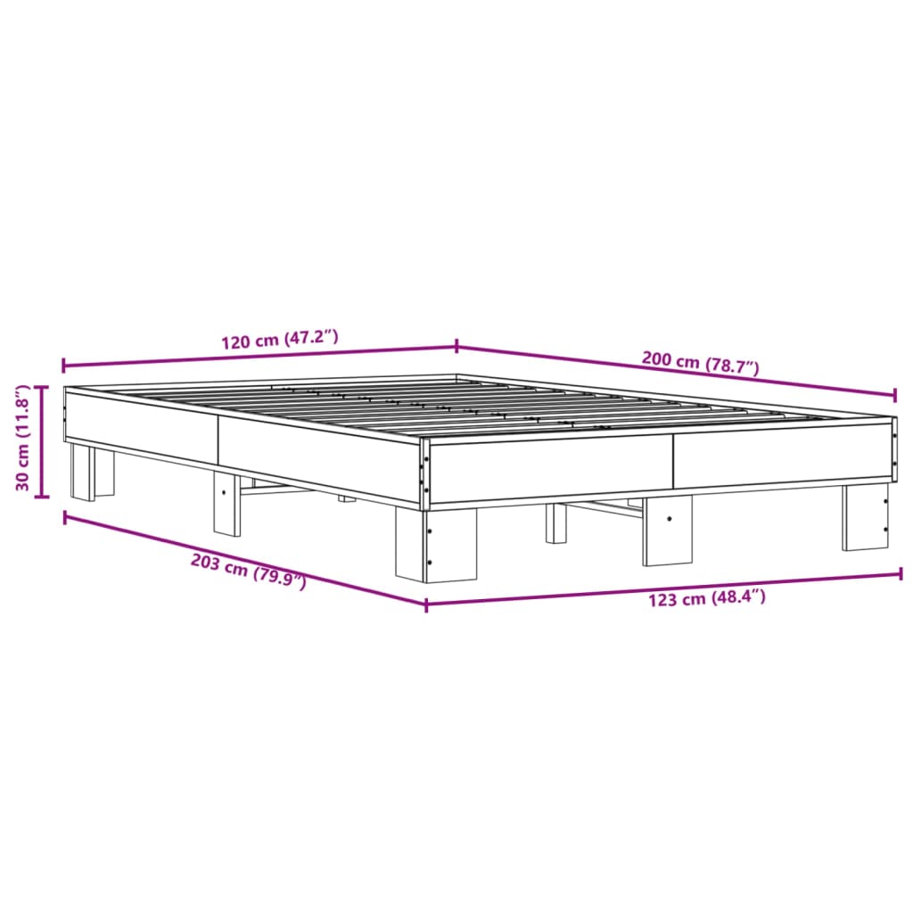 Sängram rökfärgad ek 120x200 cm konstruerat trä och metall