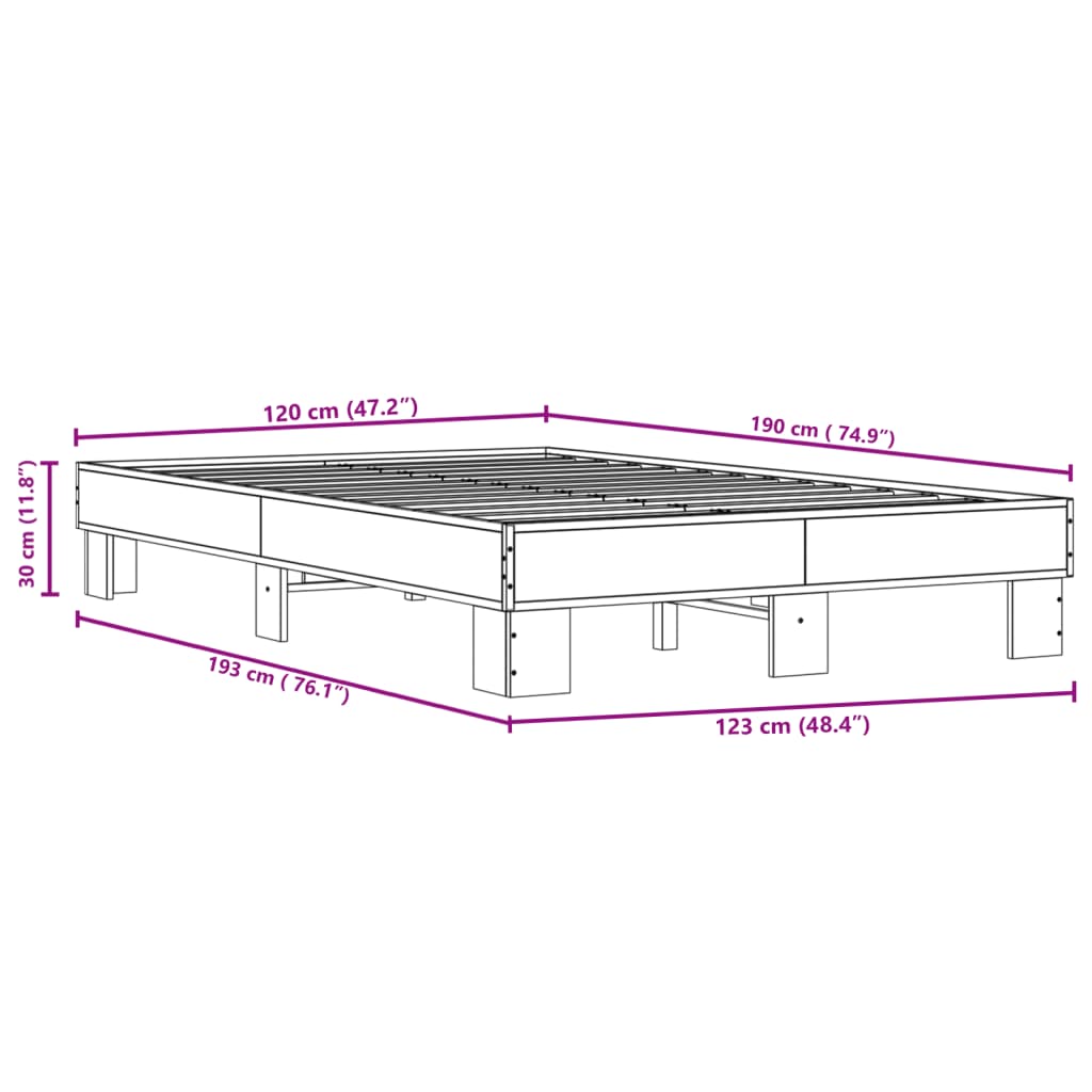 Sängram sonoma-ek 120x190 cm konstruerat trä och metall