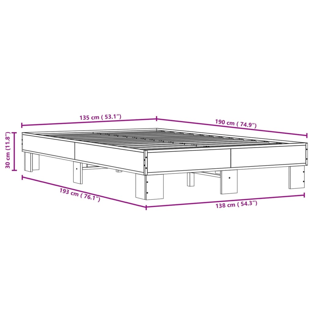 Sängram sonoma-ek 135x190 cm konstruerat trä och metall