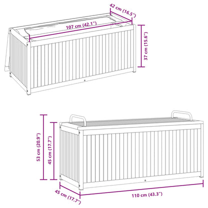 Dynbox för trädgården 110x45x42/53 cm massiv akacia och stål