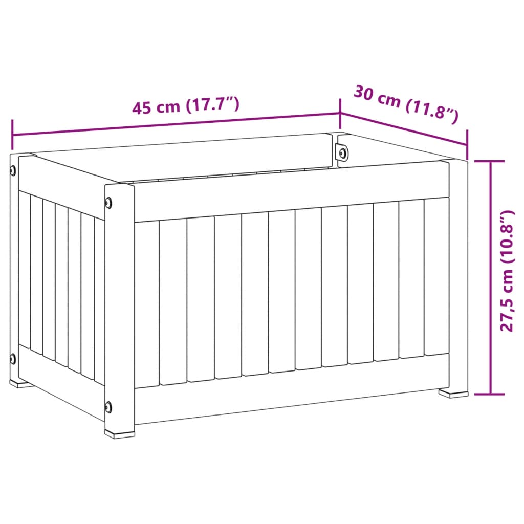 Odlingslåda 45x30x27,5 cm massivt akaciaträ och stål