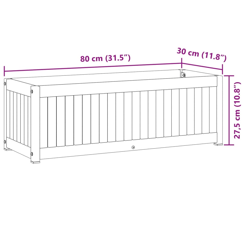 Odlingslåda 80x30x27,5 cm massivt akaciaträ och stål
