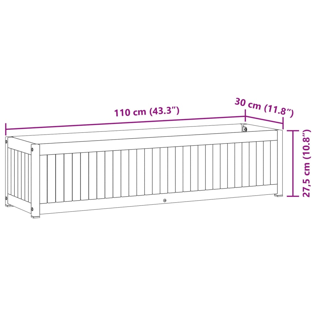 Odlingslåda 110x30x27,5 cm massivt akaciaträ och stål