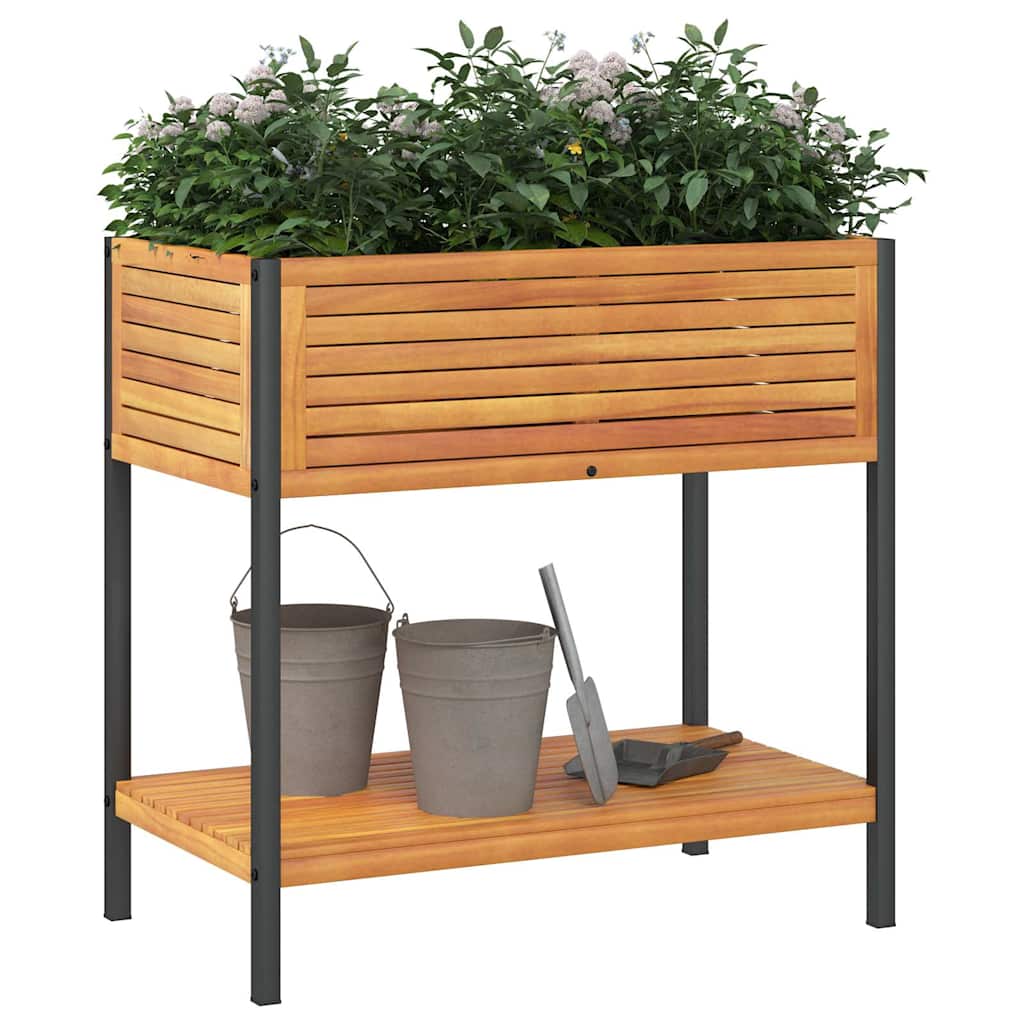 Odlingslåda med hylla 80x45x80 cm massiv akacia och stål