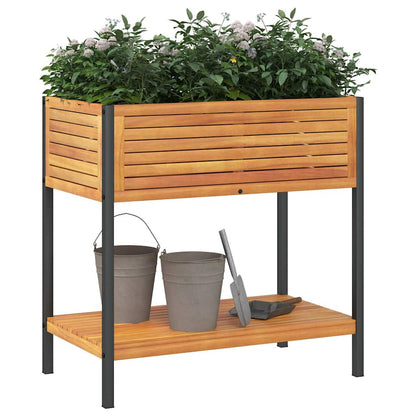 Odlingslåda med hylla 80x45x80 cm massiv akacia och stål
