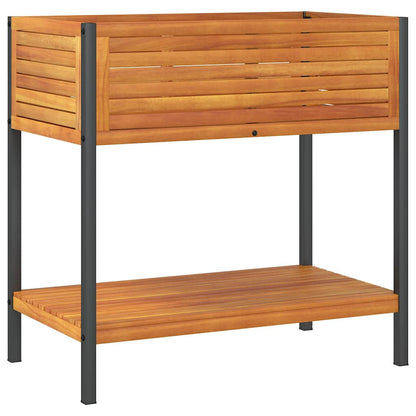 Odlingslåda med hylla 80x45x80 cm massiv akacia och stål
