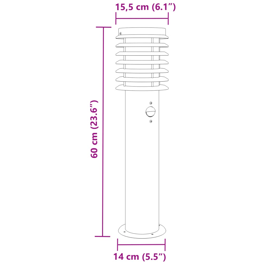 Utomhusgolvlampor med sensorer 3 st silver 60 cm rostfritt stål