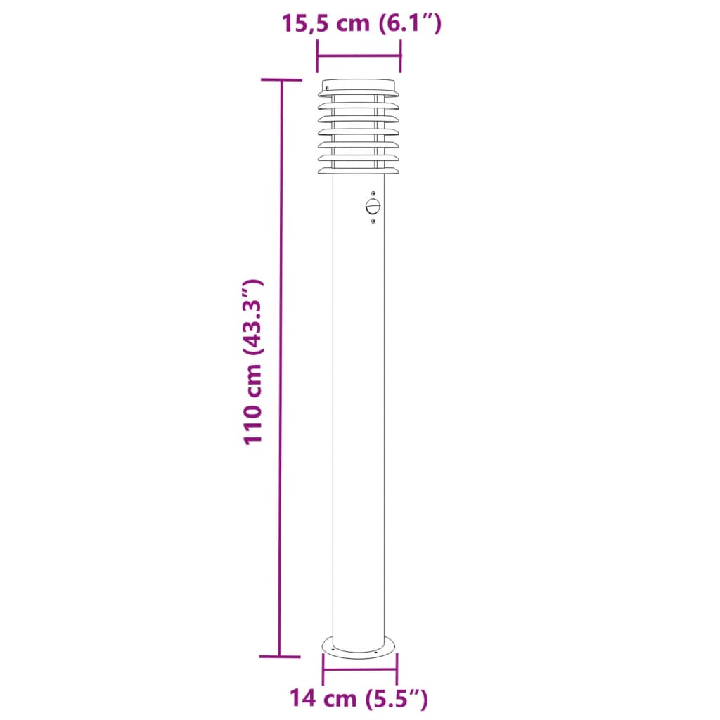 Utomhusgolvlampor med sensorer 3 st svart 110cm rostfritt stål