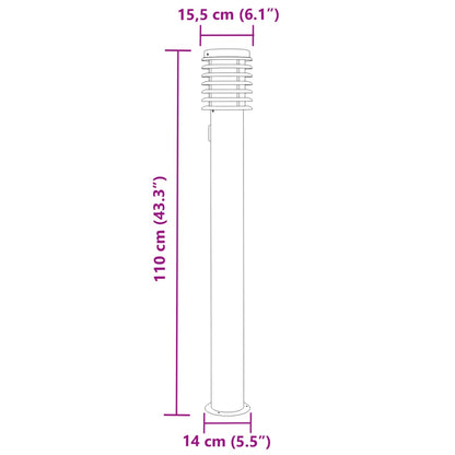 Utomhusgolvlampor med eluttag 3 st silver 110 cm rostfritt stål