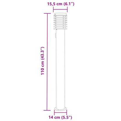 Utomhusgolvlampor med eluttag 3 st svart 110 cm rostfritt stål