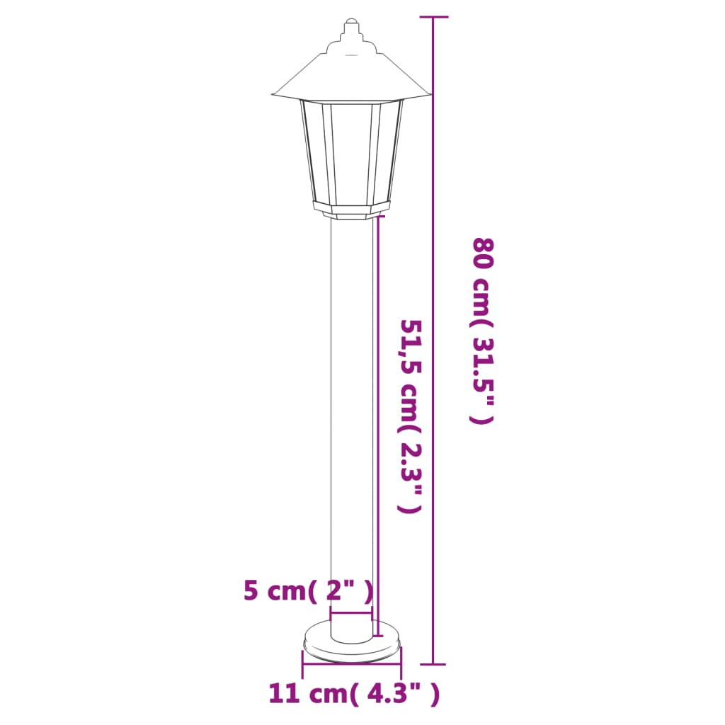 Utomhusgolvlampor 3 st svart 80 cm rostfritt stål