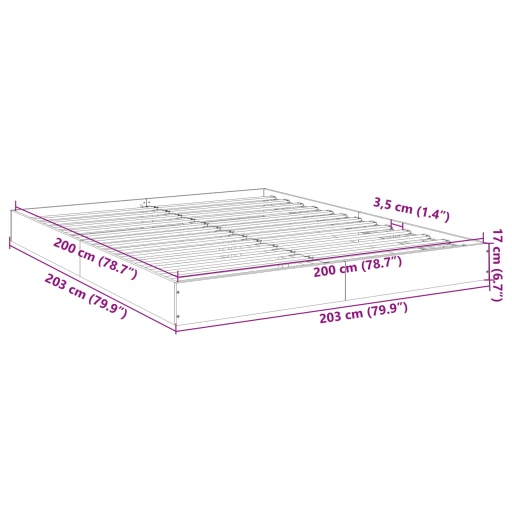 Sängram vit 200x200 cm konstruerat trä