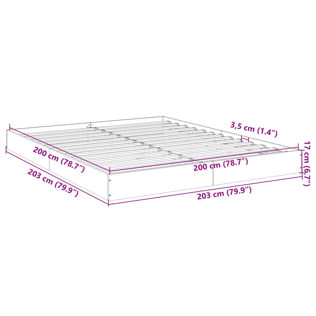 Sängram utan madrass Sonoma ek 200x200 cm konstruerat trä