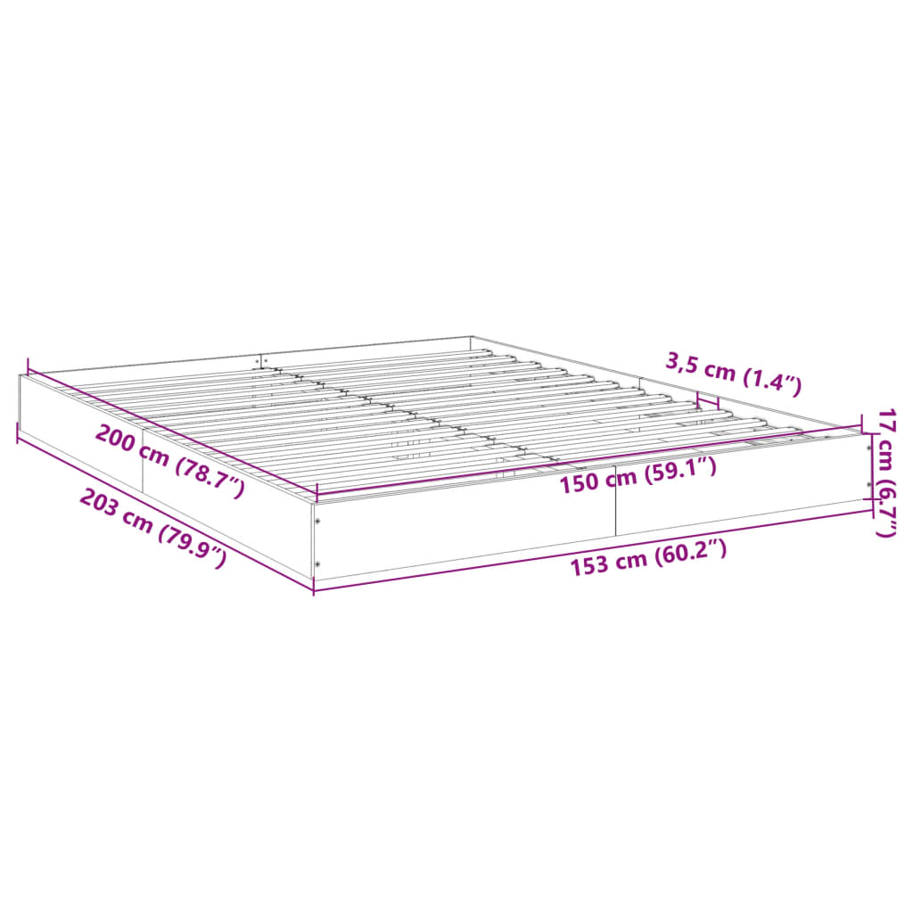 Sängram utan madrass sonoma-ek 150x200 cm konstruerad trä