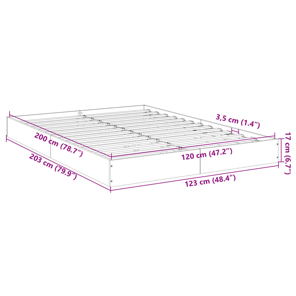 Sängram utan madrass sonoma-ek 120x200 cm konstruerad trä