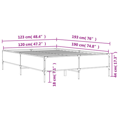 Sängram rökfärgad ek 120x190 cm konstruerat trä och metall