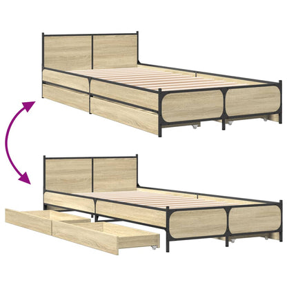 Sängram med lådor sonoma-ek 90x200 cm konstruerat trä