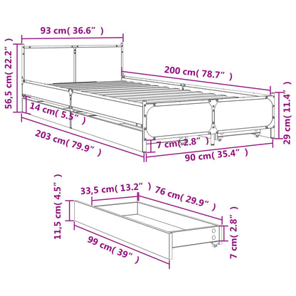 Sängram med lådor sonoma-ek 90x200 cm konstruerat trä