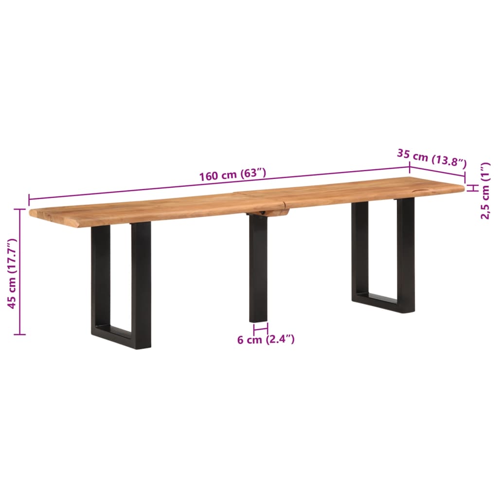 Bänk 160 cm massivt akaciaträ och stål