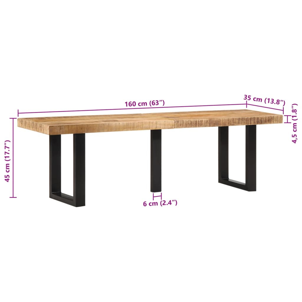 Bänk 160 cm massivt grovt mangoträ och stål