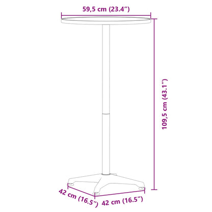 Barbord för trädgården höjdjusterbar Ø59,5x70/109,5cm aluminium