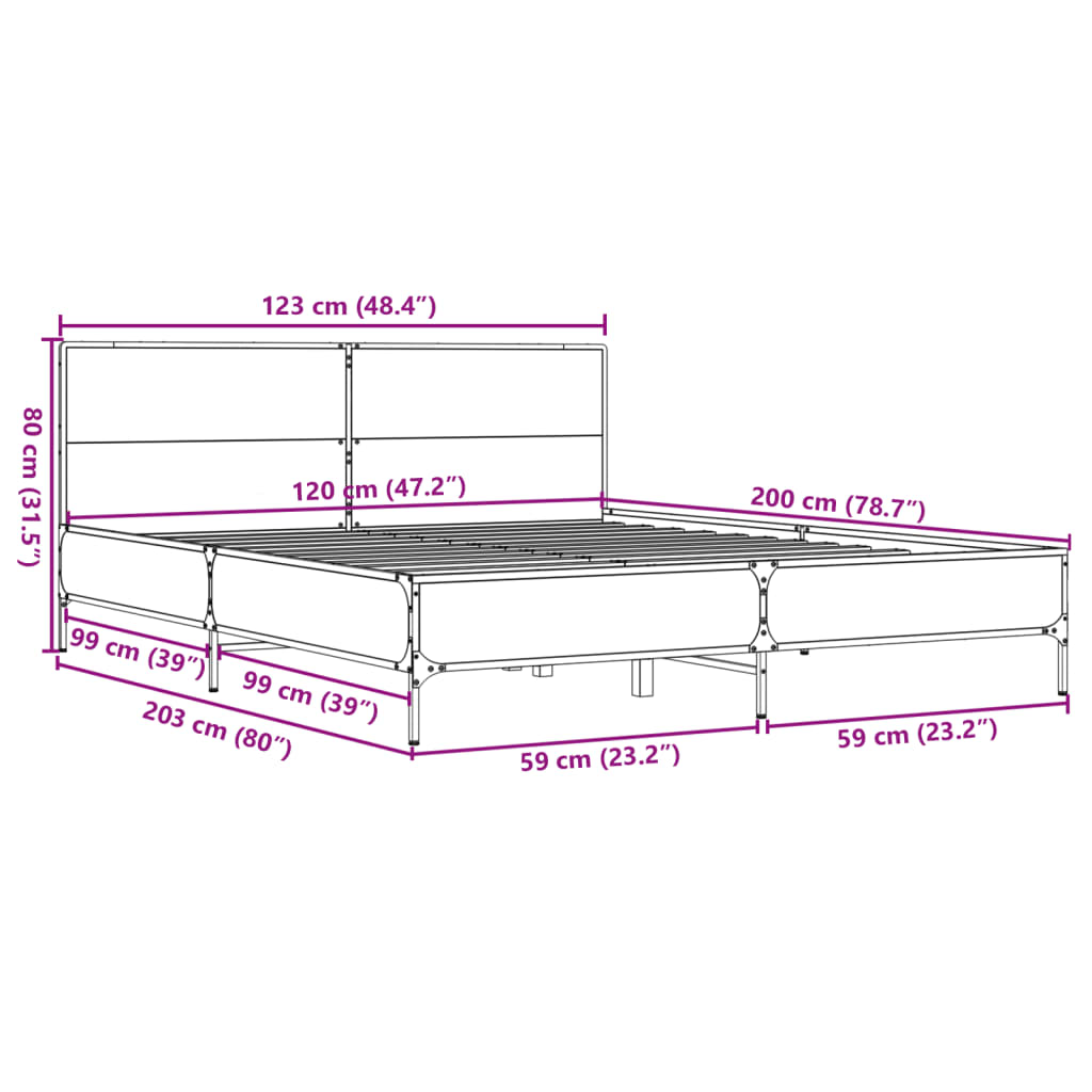 Sängram sonoma-ek 120x200 cm konstruerad trä och metall