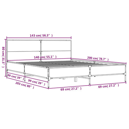 Sängram rökfärgad ek 140x200 cm konstruerad trä och metall