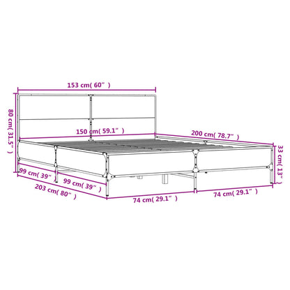 Sängram sonoma-ek 150x200 cm konstruerad trä och metall