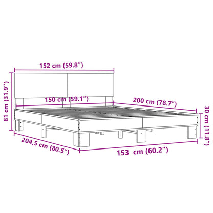 Sängram rökfärgad ek 150x200 cm konstruerad trä och metall