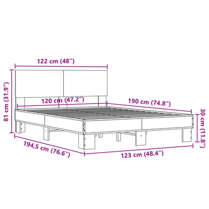 Sängram rökfärgad ek 120x190 cm konstruerat trä och metall