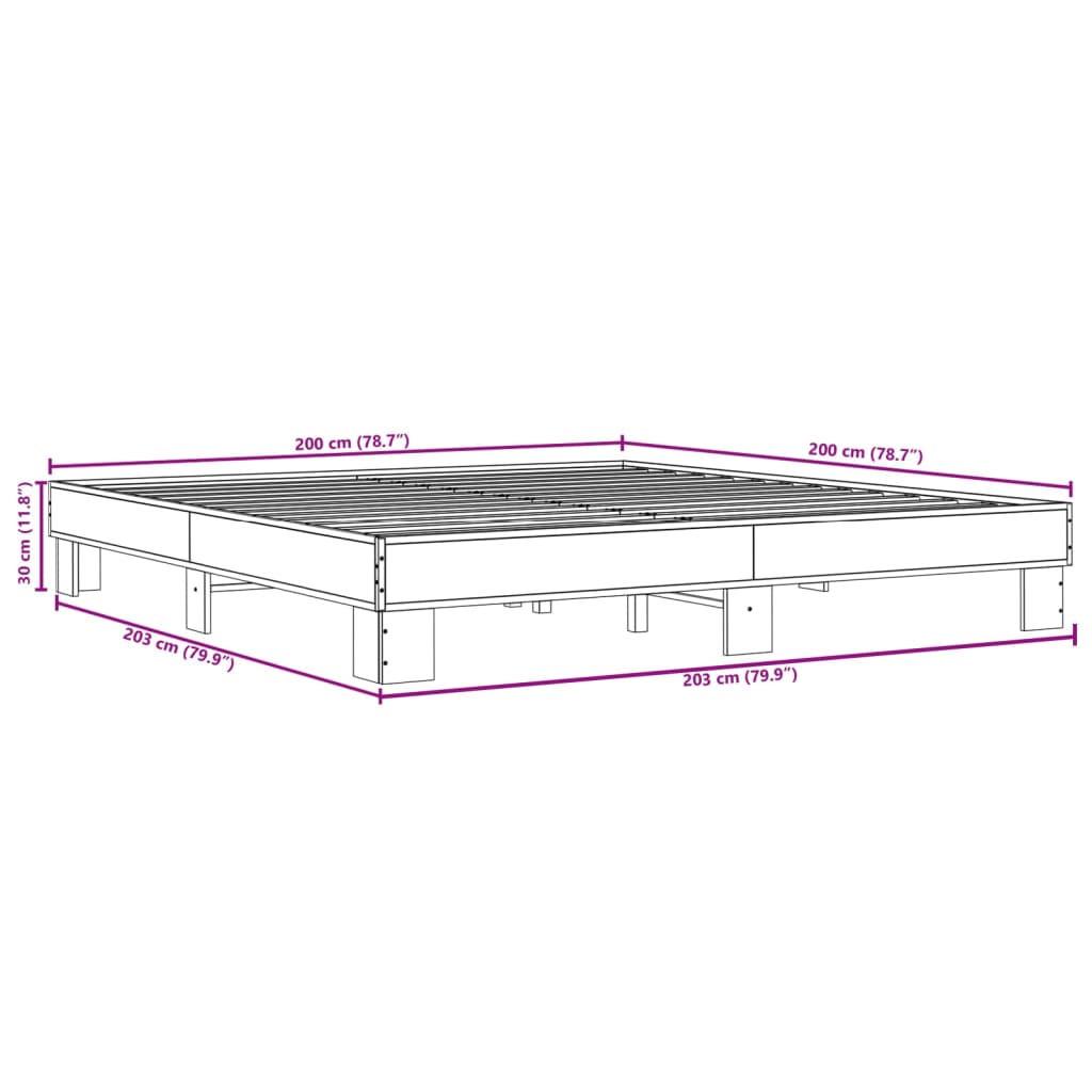 Sängram brun ek 200x200 cm konstruerat trä och metall