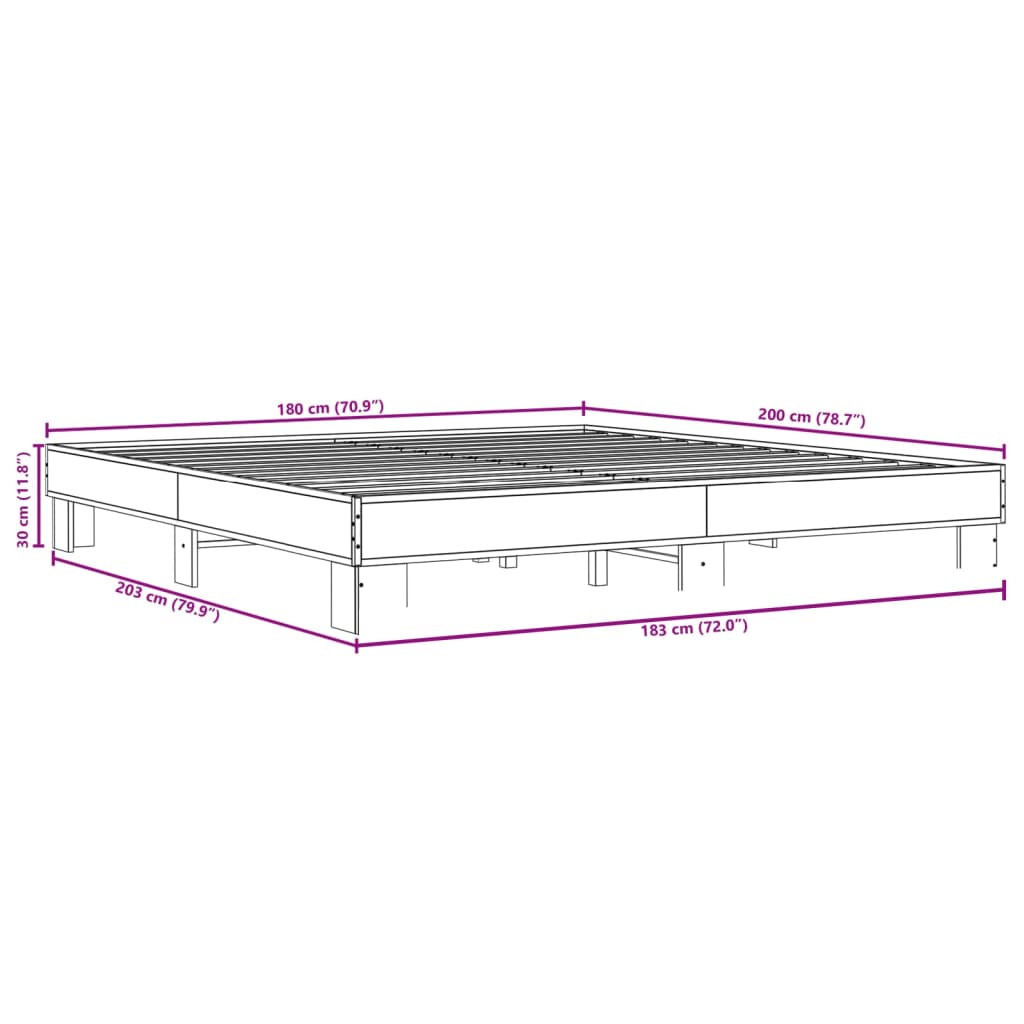 Sängram sonoma-ek 180x200 cm konstruerat trä och metall