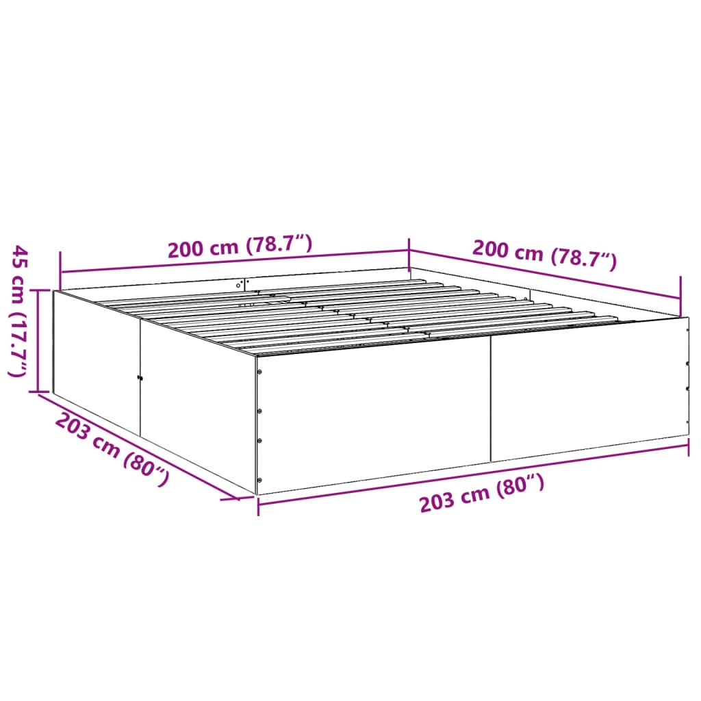 Sängram sonoma-ek 200x200 cm konstruerat trä